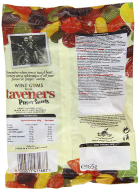 Taveners Wine Gums display showing assorted fruit flavors, ideal for sharing at gatherings