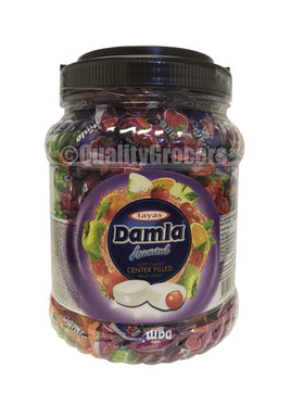 Tayas Damla soft candy in a sturdy container with easy-lift handle for gifting.