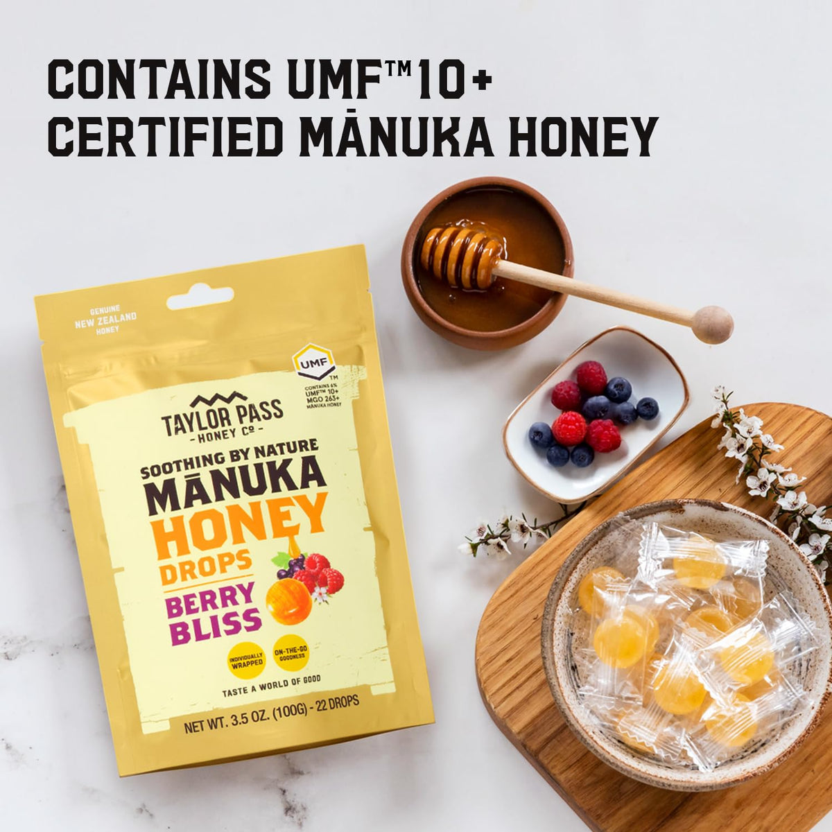 Taylor Pass Honey Co UMF 10+ lozenges from New Zealand for purity and quality