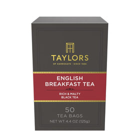 Taylors of Harrogate English Breakfast tea bags in packaging, premium aroma ready to brew