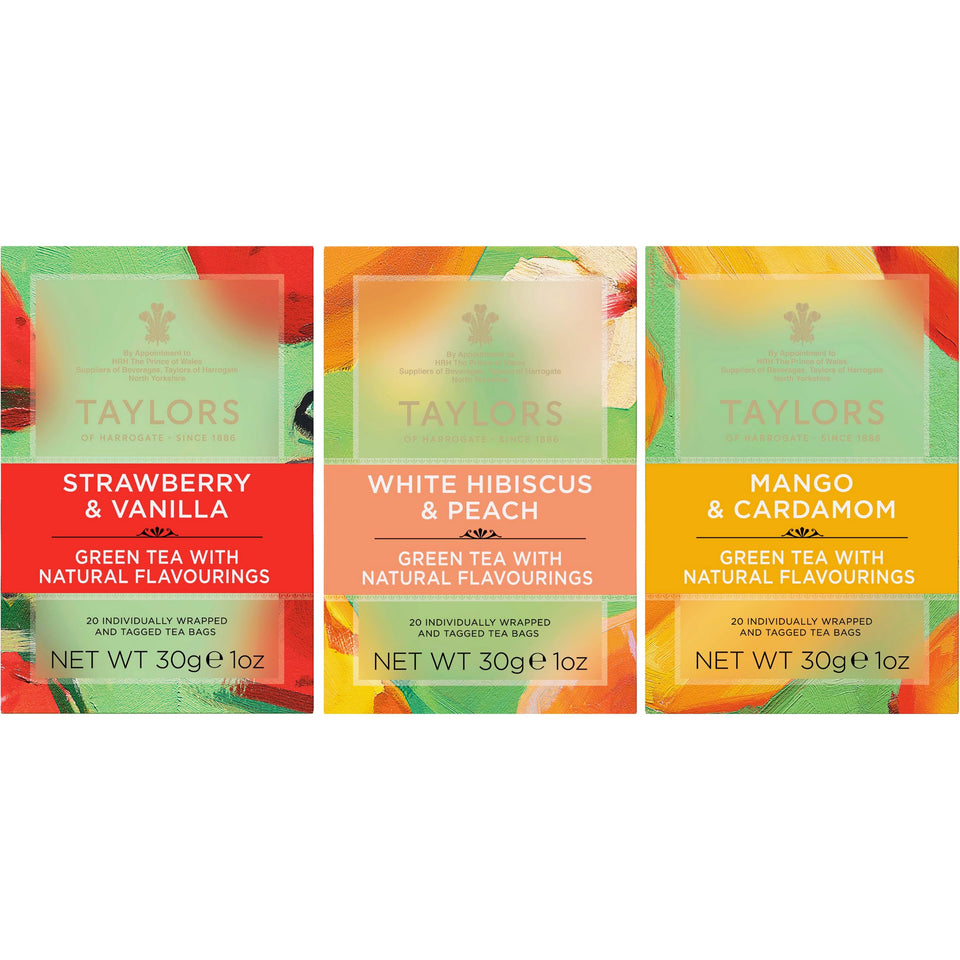 Taylors of Harrogate Strawberry Vanilla infusion tea bags for a mellow afternoon