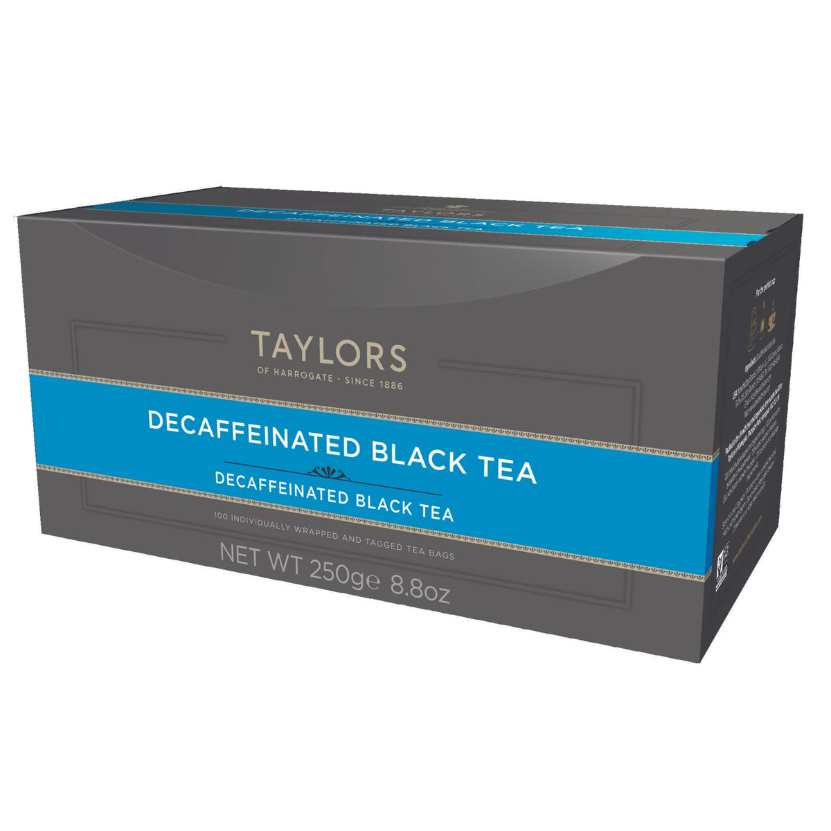 Taylors of Harrogate decaf breakfast tea bags pack for a caffeine-free morning ritual.