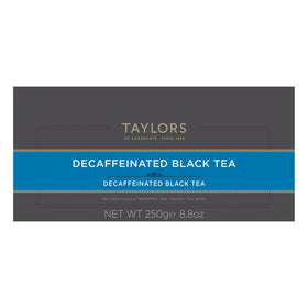 Taylors of Harrogate decaf tea in cup, hot or iced for versatile enjoyment.