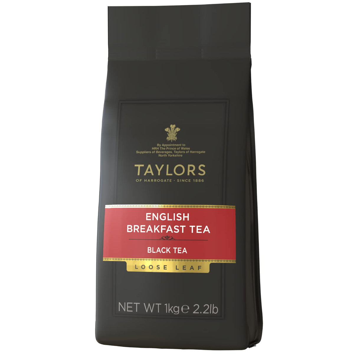 Taylors of Harrogate English Breakfast tea leaf close with golden tips, signaling quality and depth
