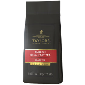 Taylors of Harrogate English Breakfast tea leaf close with golden tips, signaling quality and depth