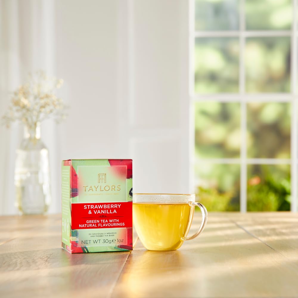 Individually wrapped Taylors green tea bags maintain freshness and convenience