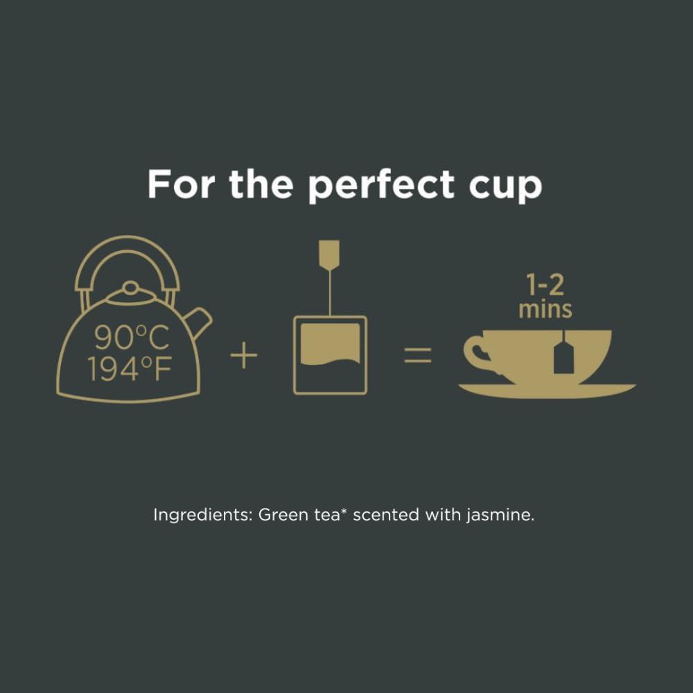 Cup of Taylors Jasmine Green Tea, hot or iced, with delicate floral aroma.