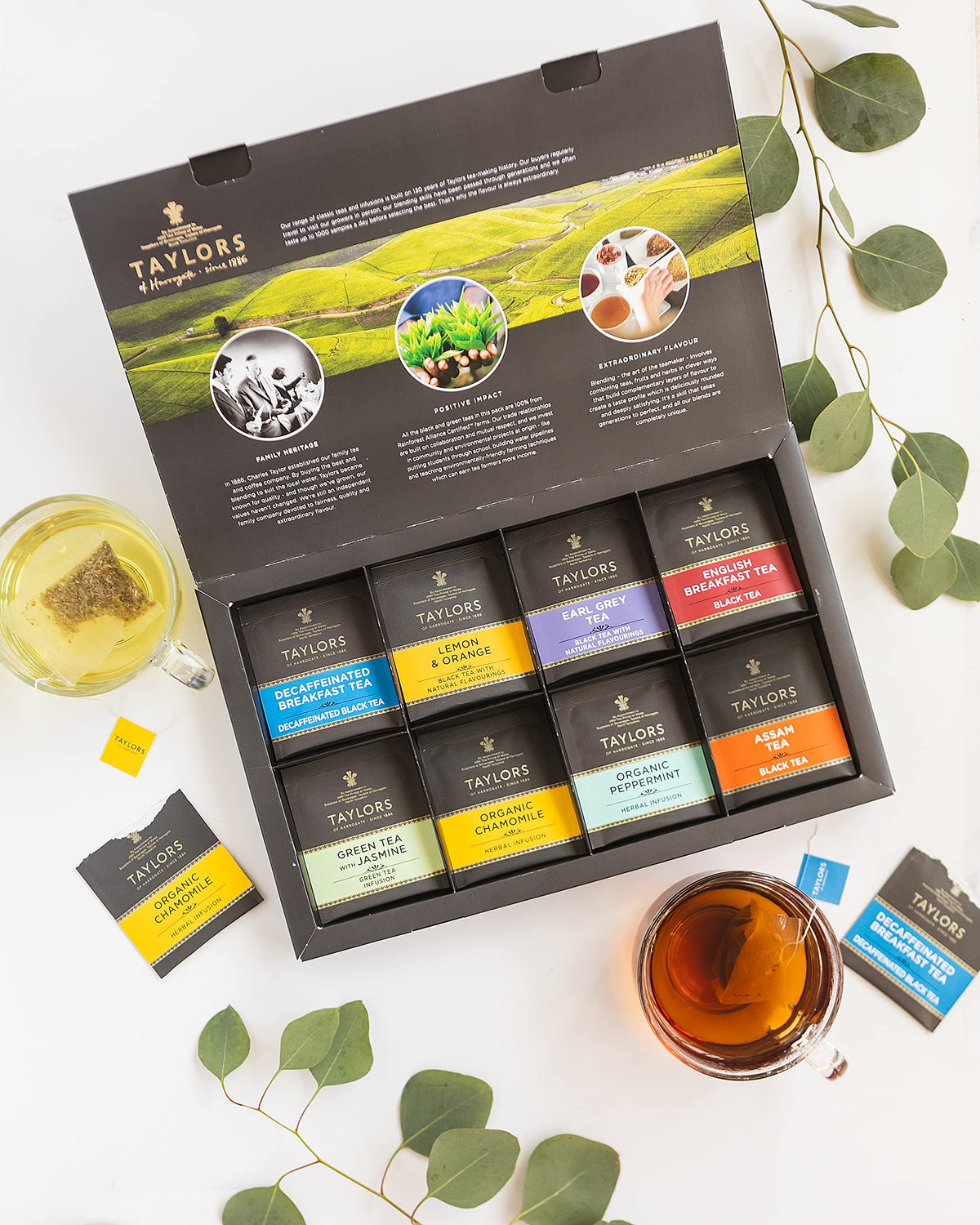Taylors of Harrogate gift box front with premium teas for gifting