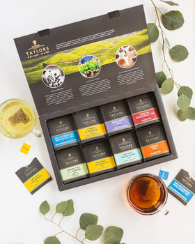 Taylors of Harrogate gift box front with premium teas for gifting