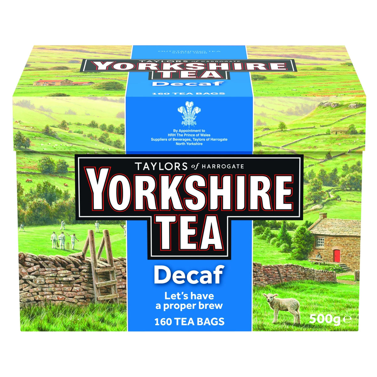 Taylors of Harrogate Yorkshire Tea Decaf 160 bags pack shot highlighting full-bodied flavor