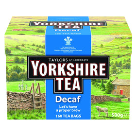 Taylors of Harrogate Yorkshire Tea Decaf 160 bags pack shot highlighting full-bodied flavor