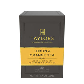 Taylors of Harrogate Lemon & Orange black tea bags ready to brew, a refreshing citrus boost.