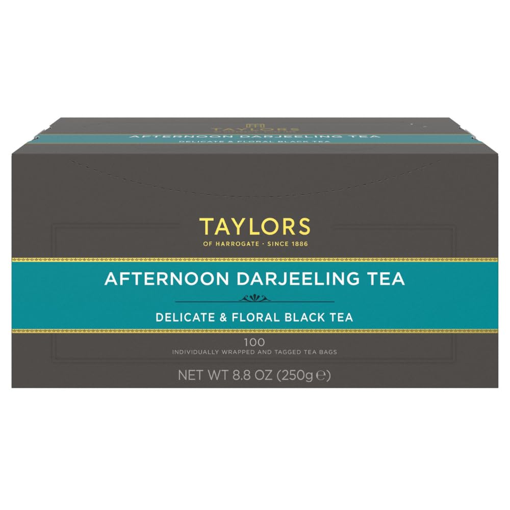 Taylors of Harrogate Afternoon Darjeeling tea bags ready for a delicate, fragrant cup.
