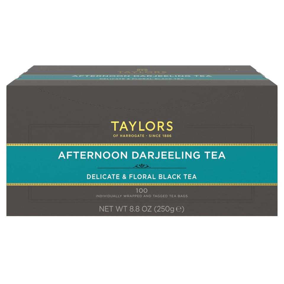 Taylors of Harrogate Afternoon Darjeeling tea bags ready for a delicate, fragrant cup.