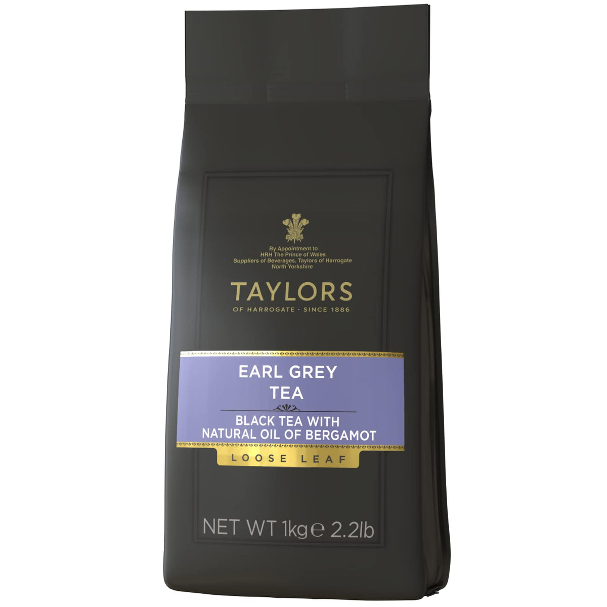 Taylors of Harrogate Earl Grey loose tea 1kg bag with bergamot aroma.