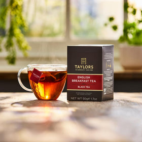 Taylors of Harrogate English Breakfast pack six—convenient, individually wrapped bags for quick brewing.
