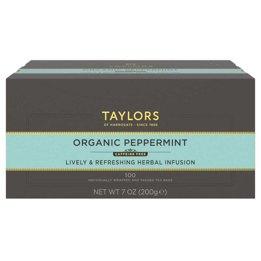 Taylors of Harrogate Organic Peppermint tea cup for a refreshing caffeine-free infusion.
