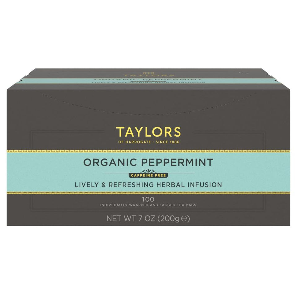 Taylors of Harrogate Organic Peppermint tea cup for a refreshing caffeine-free infusion.