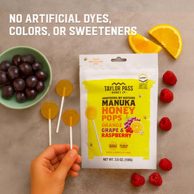 Taylor Pass Honey Co Mānuka Honey Pops On-The-Go Pack compact box for school or work