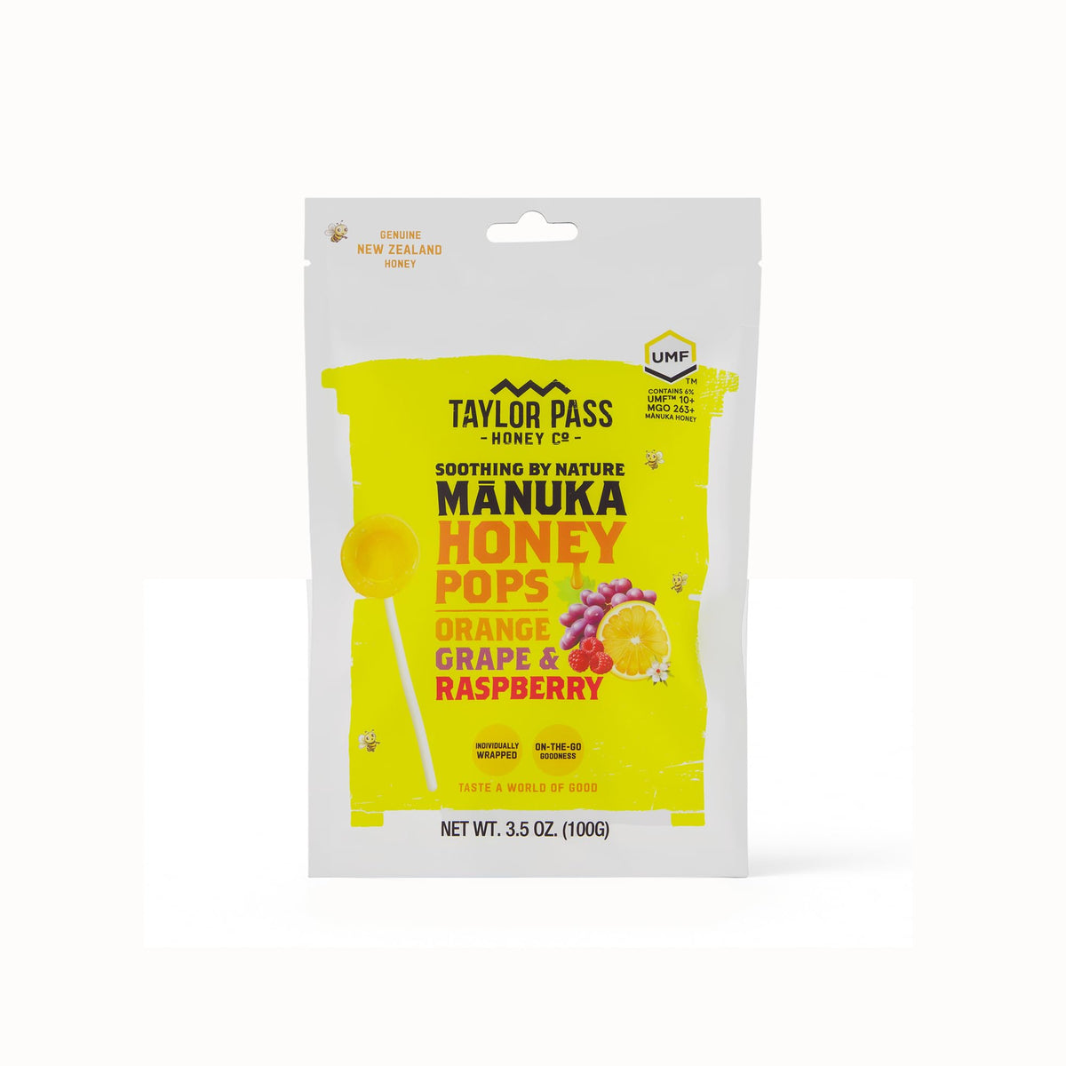 Taylor Pass Honey Co Mānuka Honey Pops Orange Pack on-the-go throat soothing with natural flavor