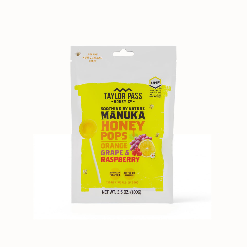 Taylor Pass Honey Co Mānuka Honey Pops Orange Pack on-the-go throat soothing with natural flavor