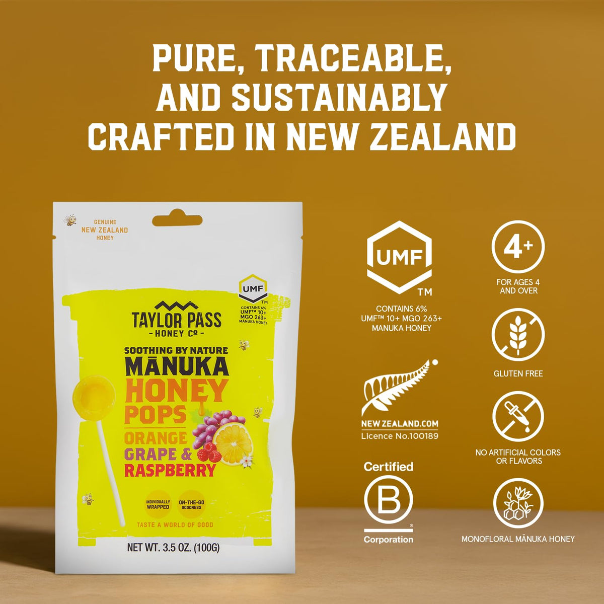 Taylor Pass Honey Co Mānuka Honey Pops Raspberry Pack naturally flavored travel-friendly treat