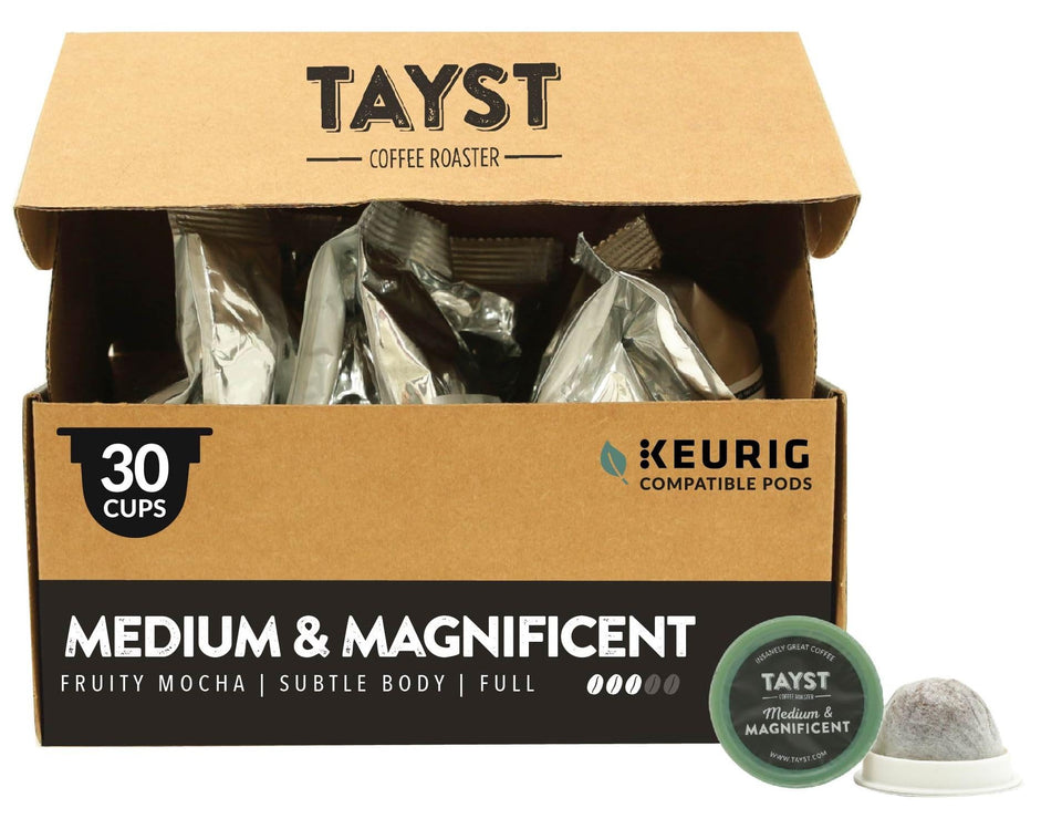 Tayst Coffee Pods Medium Magnificent pack-shot for quick, sustainable single-serve mornings