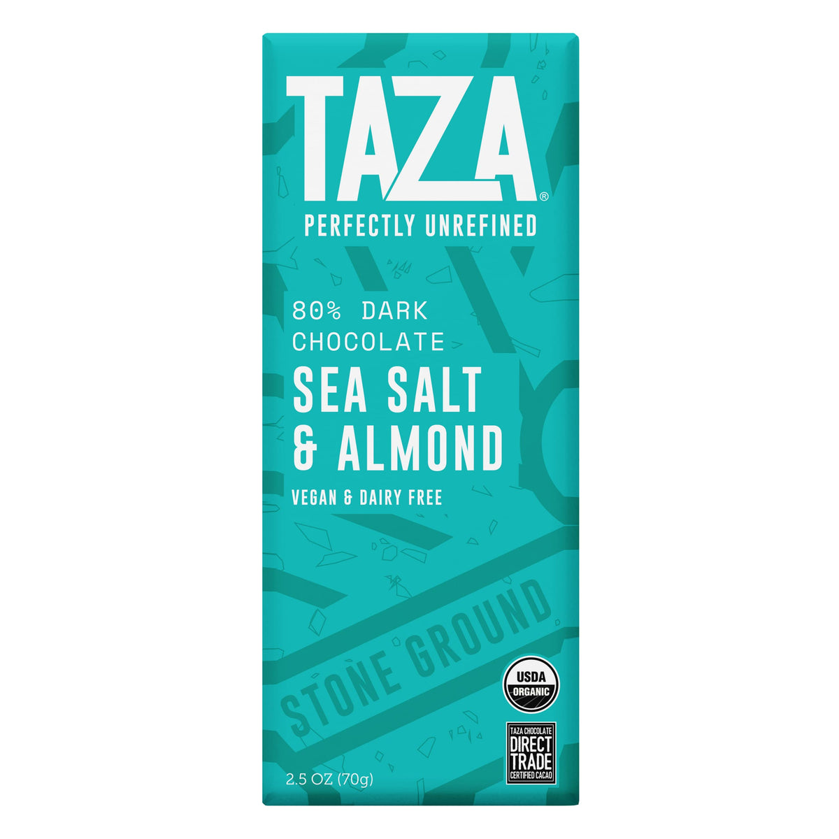 Taza Amaze Bar 80% sea salt almonds; visible almond texture.