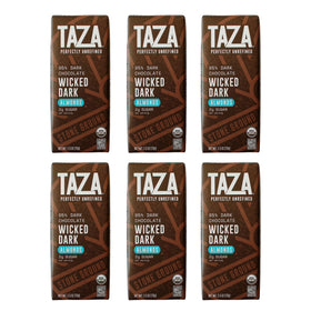 Taza Amaze 95% bar with almonds close-up shows bold cacao and crunchy almonds.