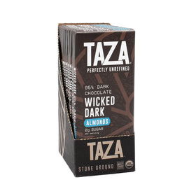 TAZA Amaze Bar 95% dark with almonds, bold flavor and minimal sugar for a refined snack