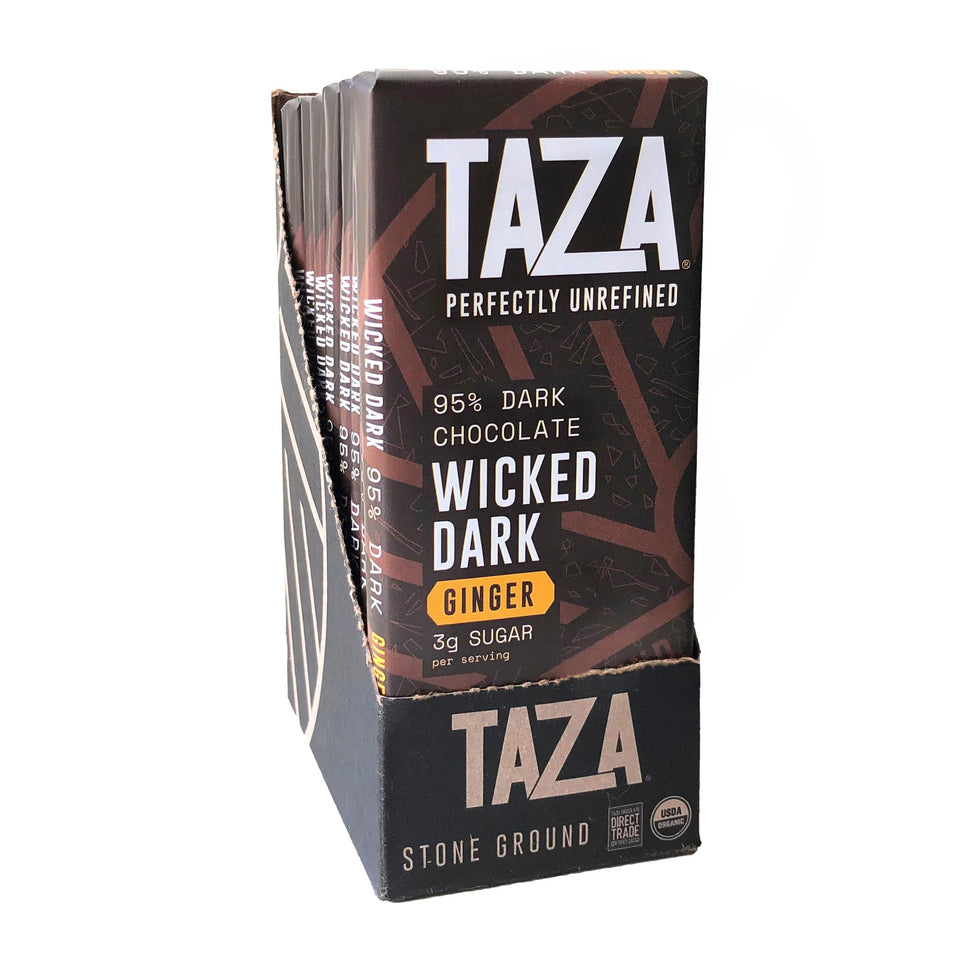 Taza Chocolate Amaze Bar 95% ginger pack, ideal for mindful tasting and sharing.