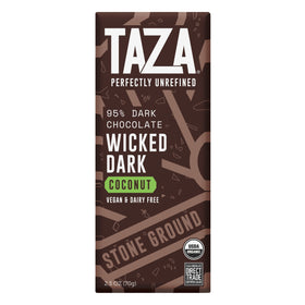 Taza Amaze bar closeup slab, stone-ground texture enhances rustic Mexican chocolate tradition