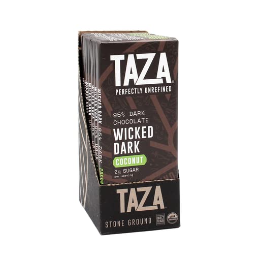 Taza Amaze 95% bar with toasted coconut, intense cacao flavor for discerning chocolate lovers