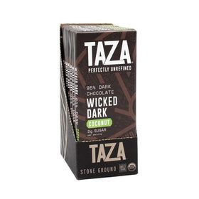 Taza Amaze 95% bar with toasted coconut, intense cacao flavor for discerning chocolate lovers