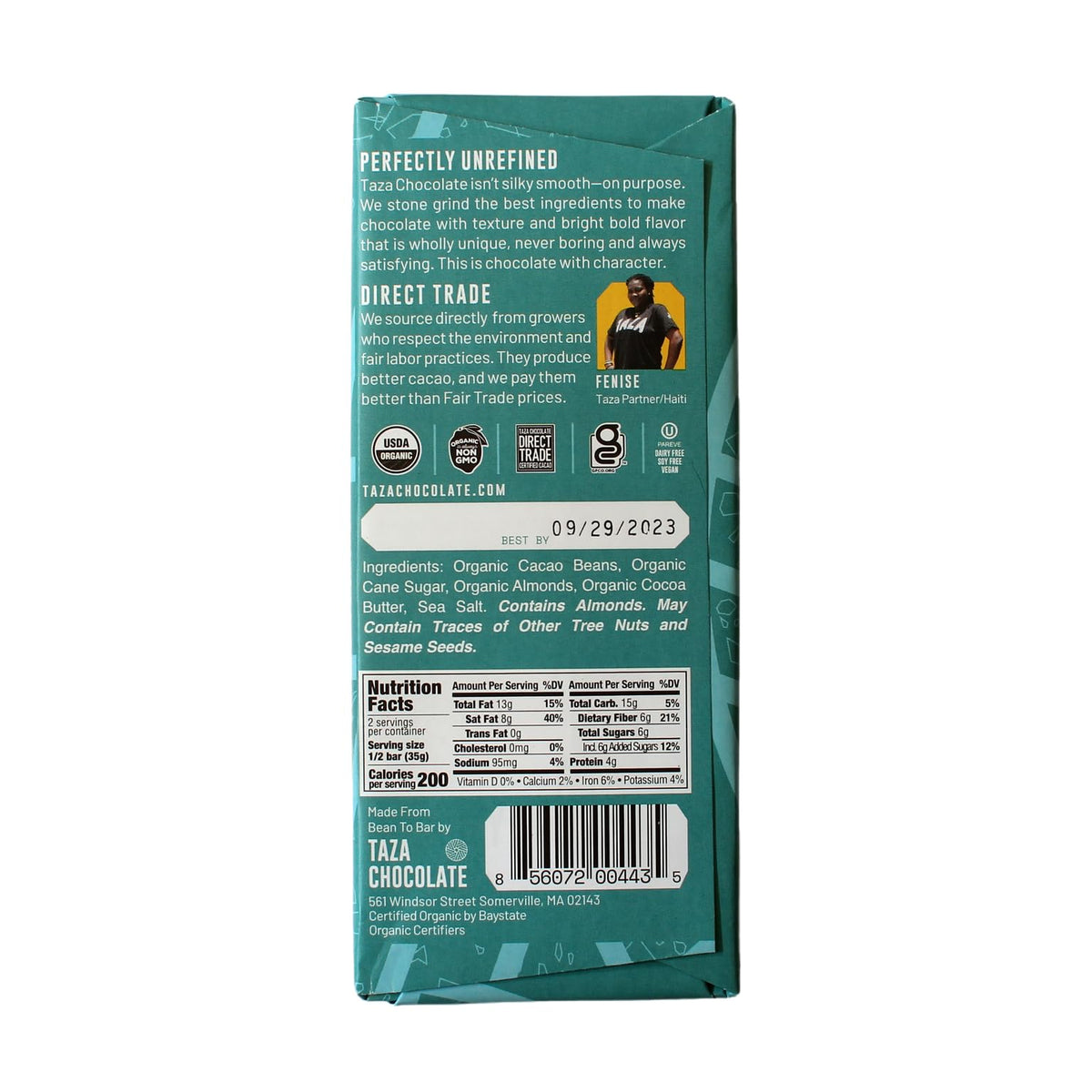 Hazelnut Praline bar by Taza with roasted nuts and praline.