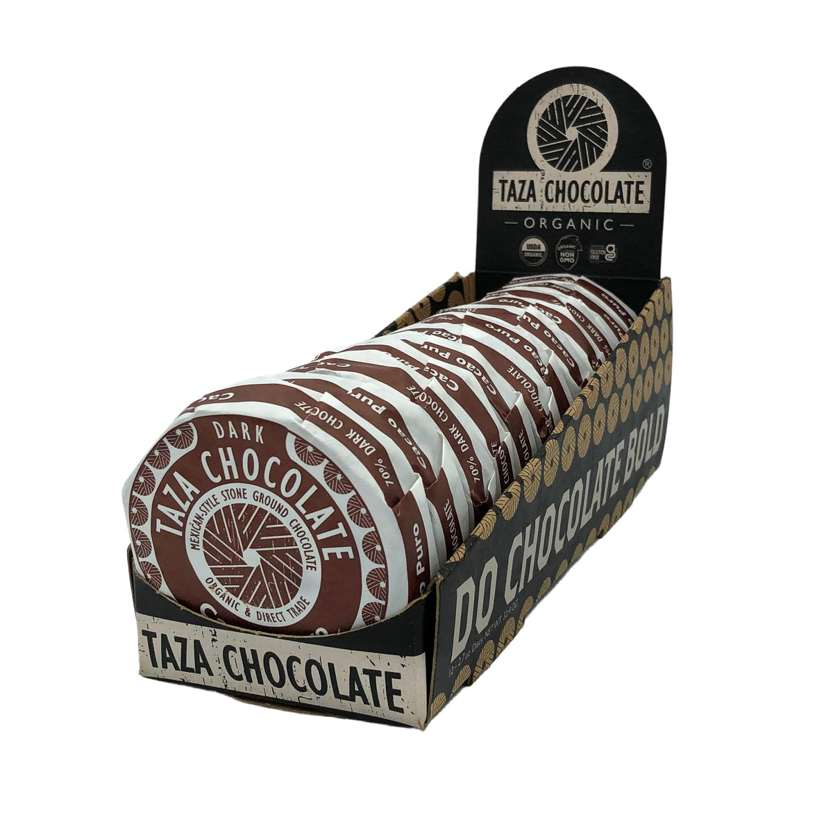 Taza Mexicano 70% discs in a pack for sharing and tasting.