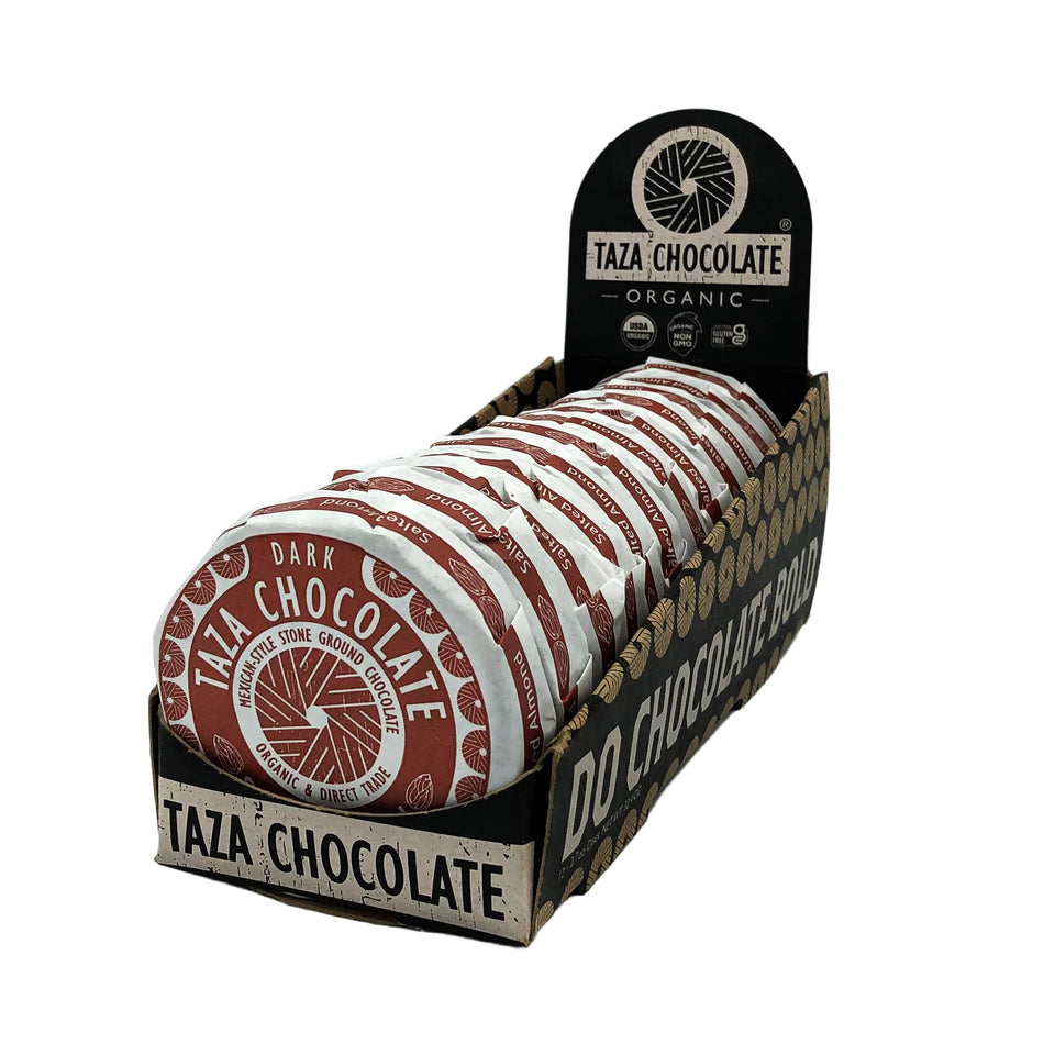 Taza Organic Mexicano Disc with salted almond—bold flavor for vegan snacking