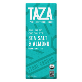 Taza stone-ground dark chocolate discs emphasize bold texture and cacao flavor.