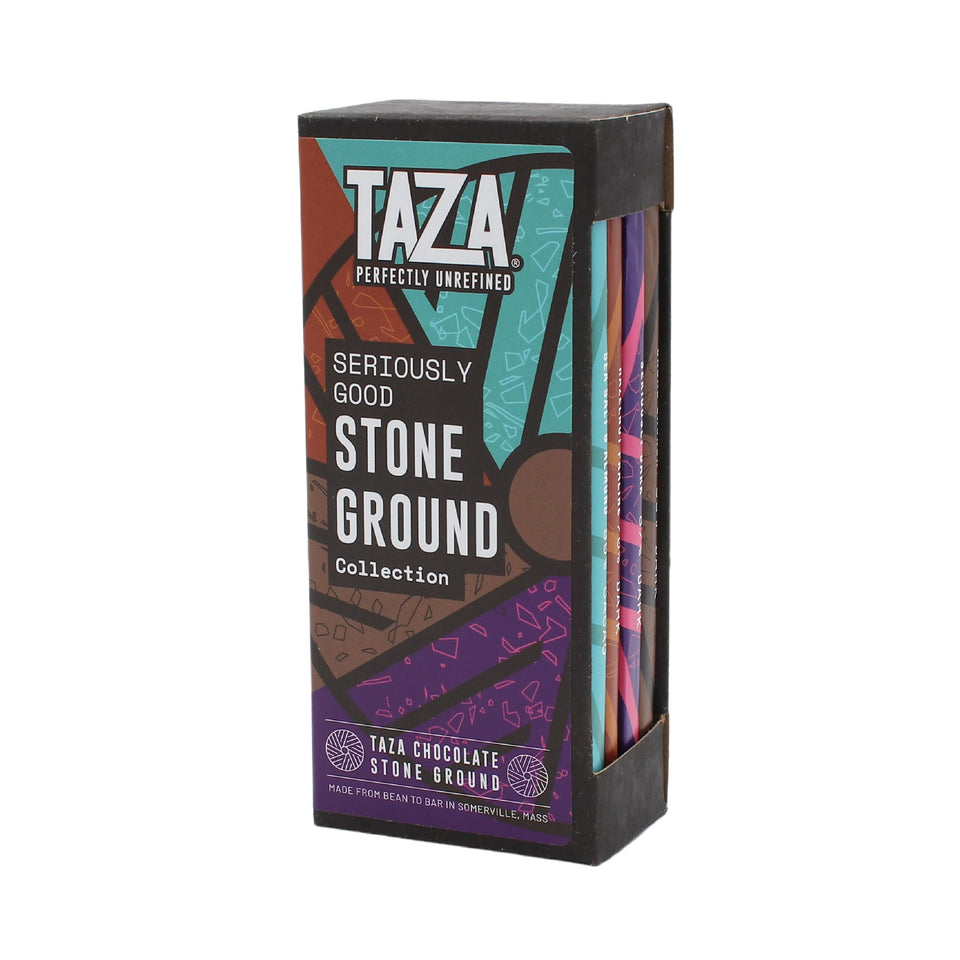 Taza Chocolate Variety Pack with four stone-ground bars in a colorful gift box.