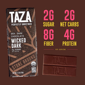 Taza Direct Trade Organic cacao emphasizes transparent sourcing and vibrant chocolate notes.