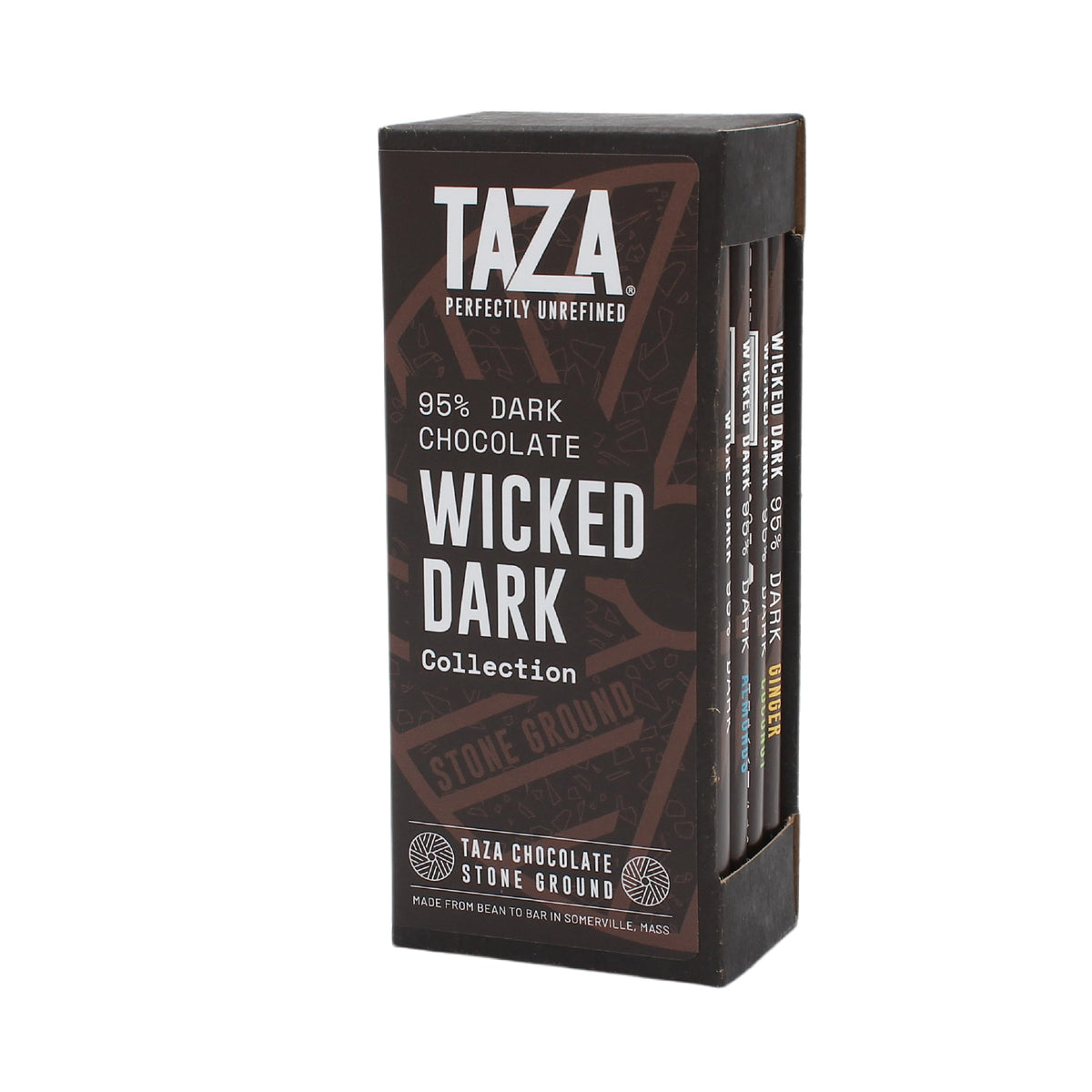 Taza Wicked Dark 95% classic bar highlighting bold cacao flavors.