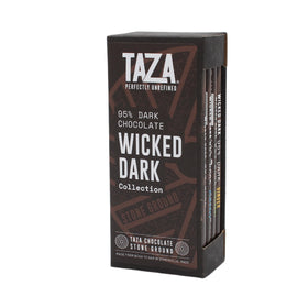 Taza Wicked Dark 95% classic bar highlighting bold cacao flavors.