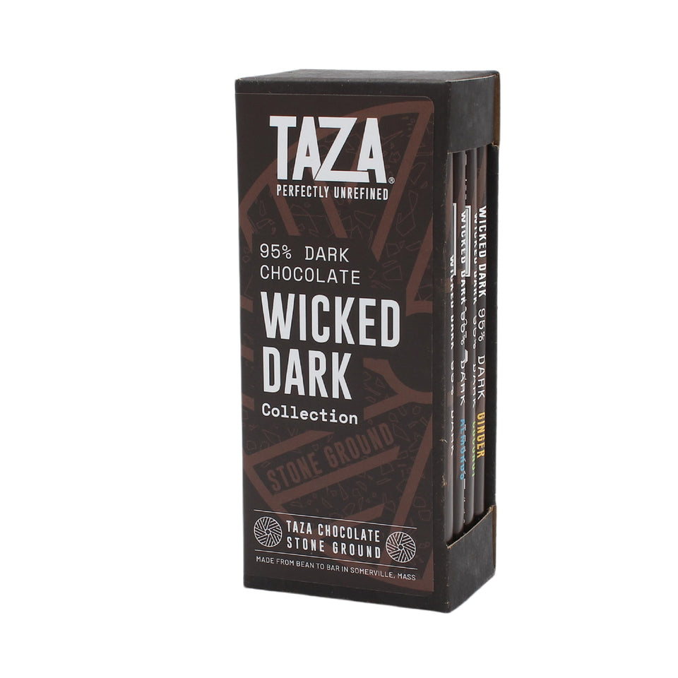 Taza Wicked Dark 95% classic bar highlighting bold cacao flavors.