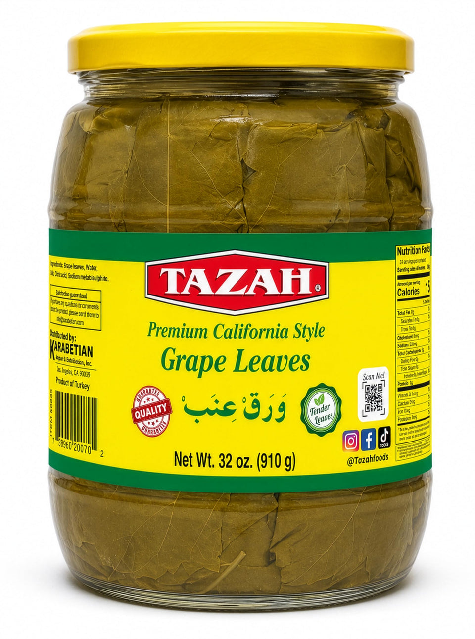 TAZAH California-style grape leaves in a jar for dolma preparation