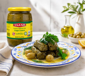 TAZAH ready-to-use dolma setup with rolled grape leaves and fillings idea