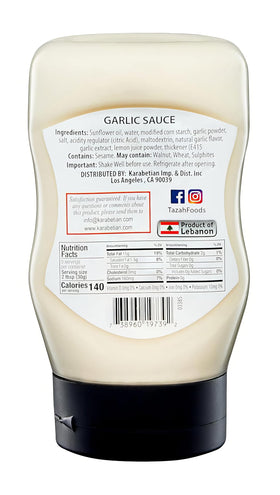 Squeezable Tazah bottle ready for easy dollops on falafel and vegetables.