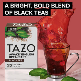 Close-up of a brewed cup from TAZO Awake English Breakfast Tea.