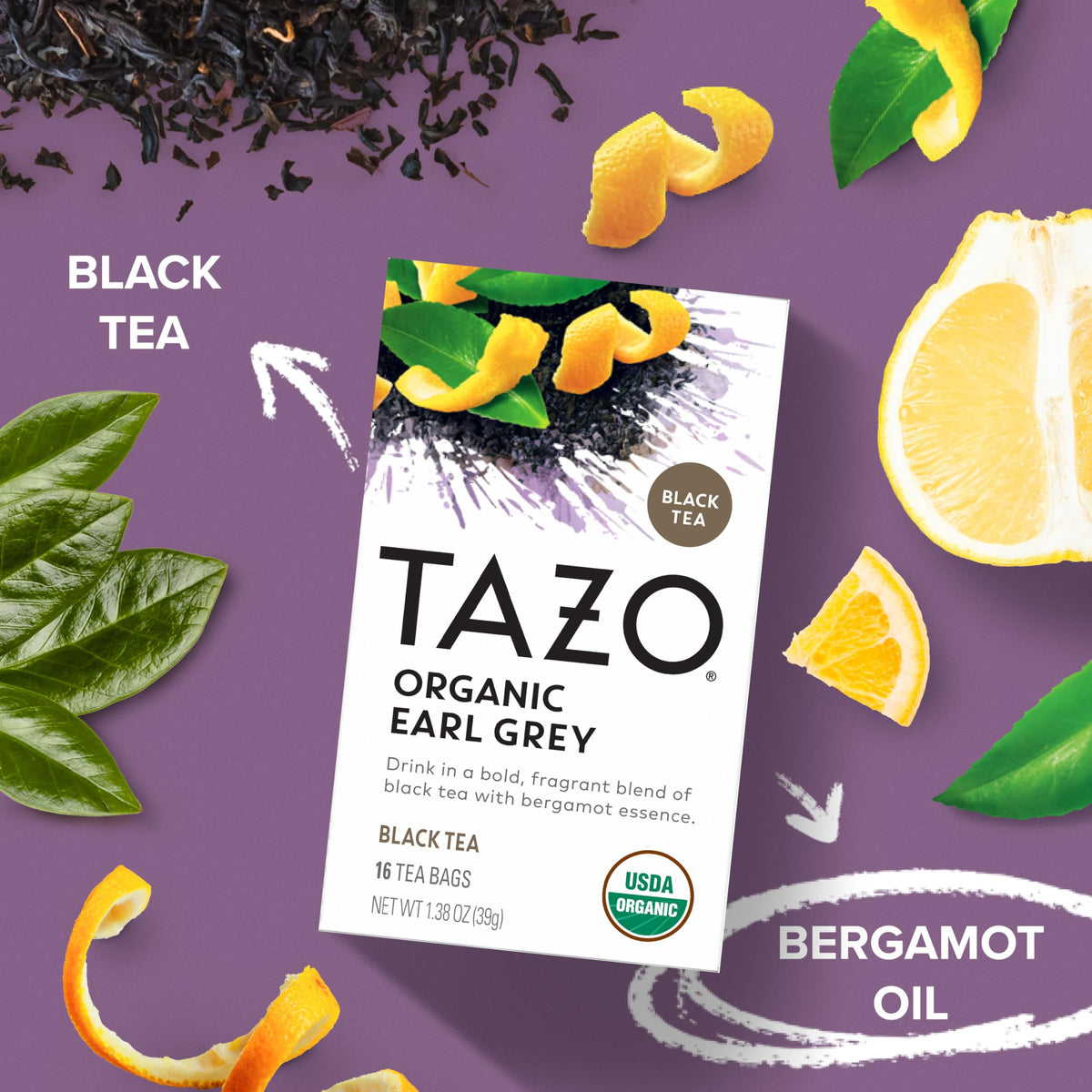 Bergamot aroma close-up highlighting citrus brightness in TAZO Earl Grey.
