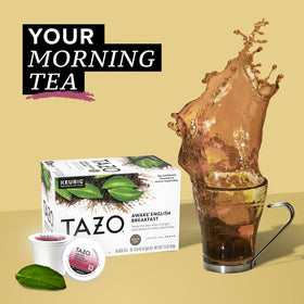 TAZO Black Tea steaming cup captures all-day refreshment and clarity.