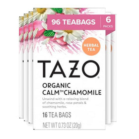 TAZO Calm Chamomile tea bag steeping for a calming moment